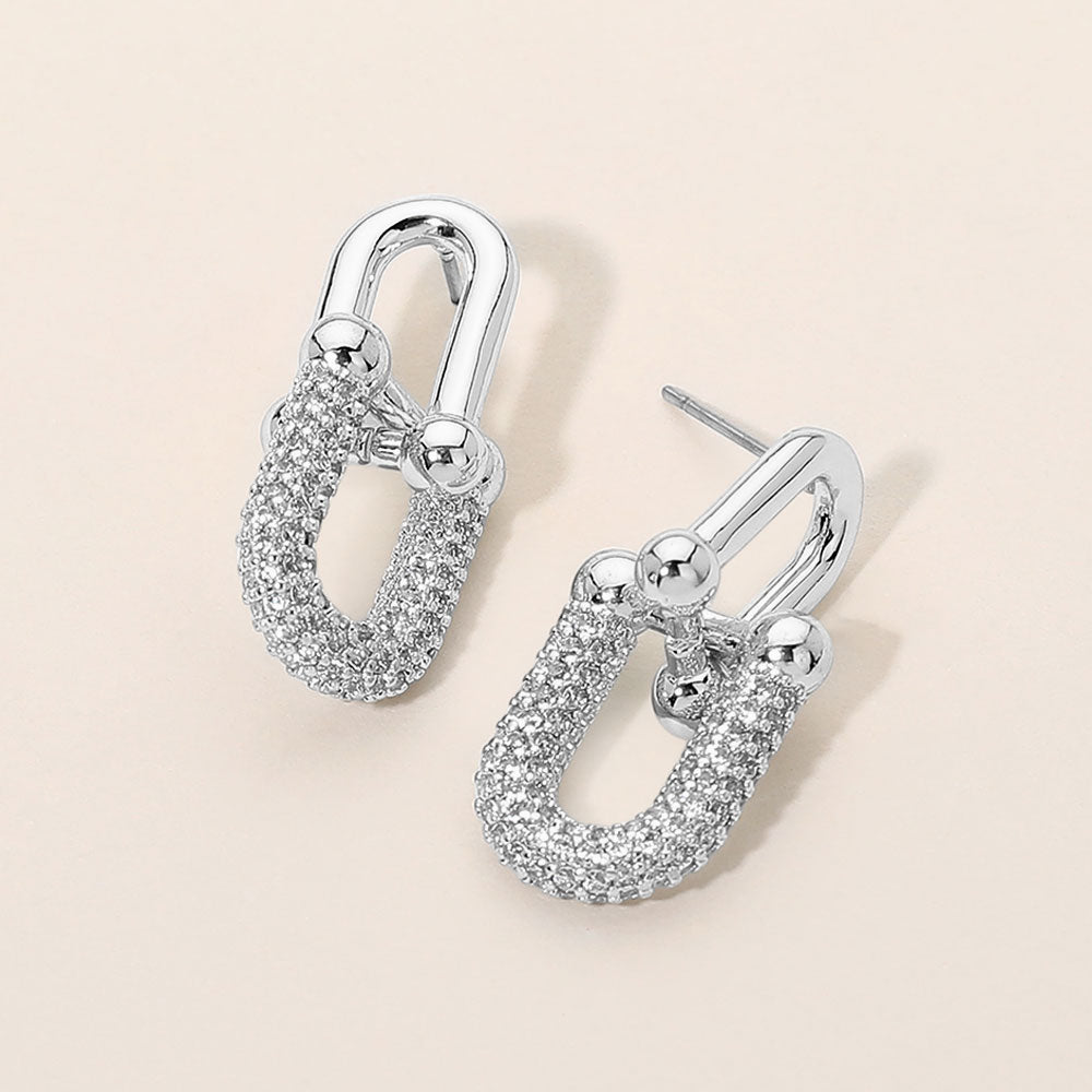 CZ Pave Industrial Link Drop Earrings