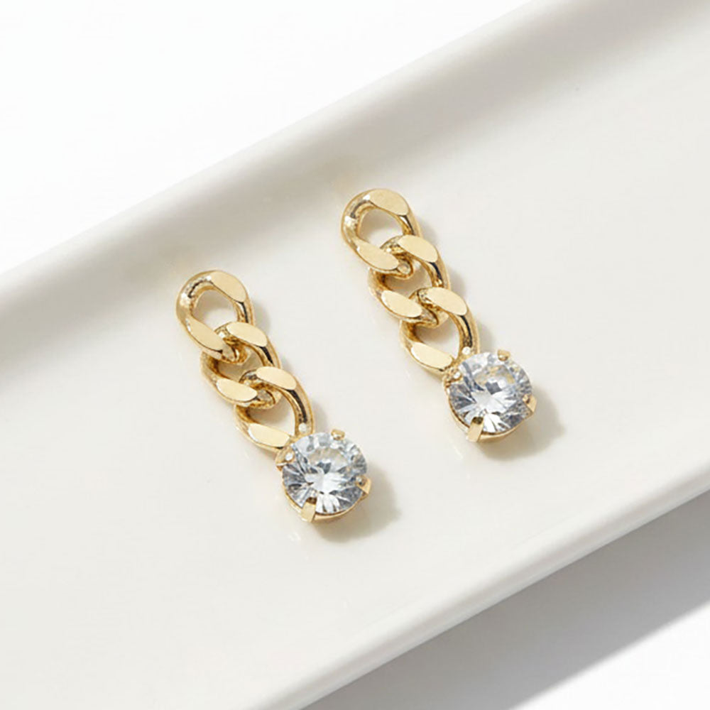 Gold Plated Hypoallergenic Stone Tip Chain Drop Earrings