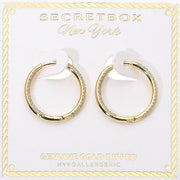 SECRET BOX_Genuine Gold Dipped Hypoallergenic Rhinestone Paved Huggie Hoop Earrings