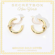 SECRET BOX_Genuine Gold Dipped Stone Pave Mini Nail Hoop Earrings