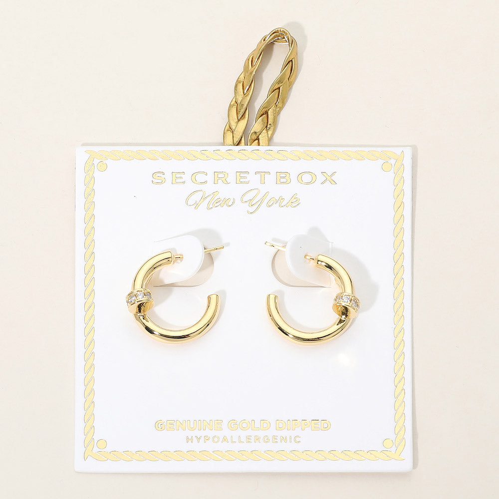 SECRET BOX_Genuine Gold Dipped Stone Pave Mini Nail Hoop Earrings