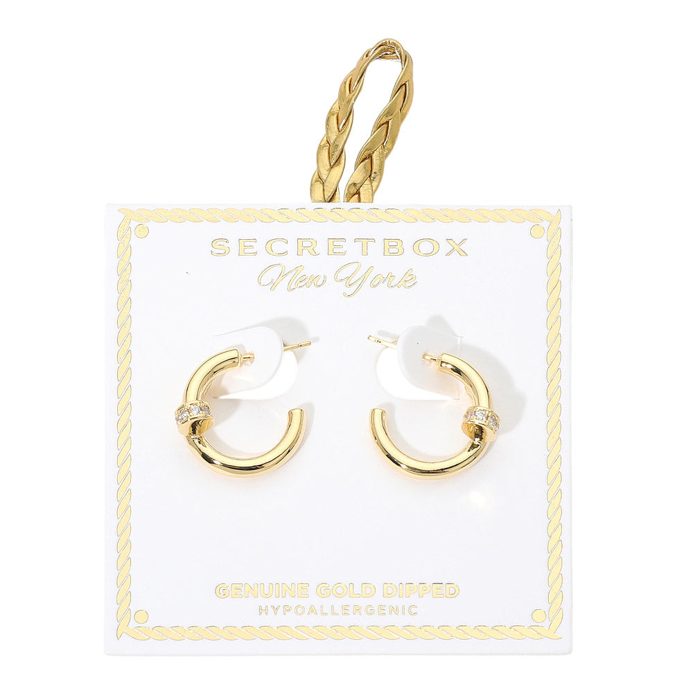 SECRET BOX_Genuine Gold Dipped Stone Pave Mini Nail Hoop Earrings