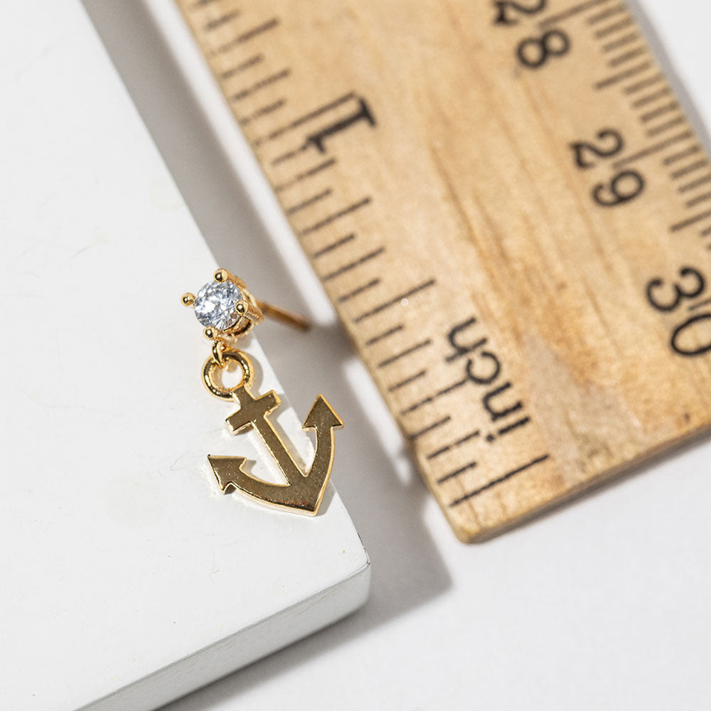 Gold Dipped CZ Accent Anchor Charm Drop Dangle Earrings