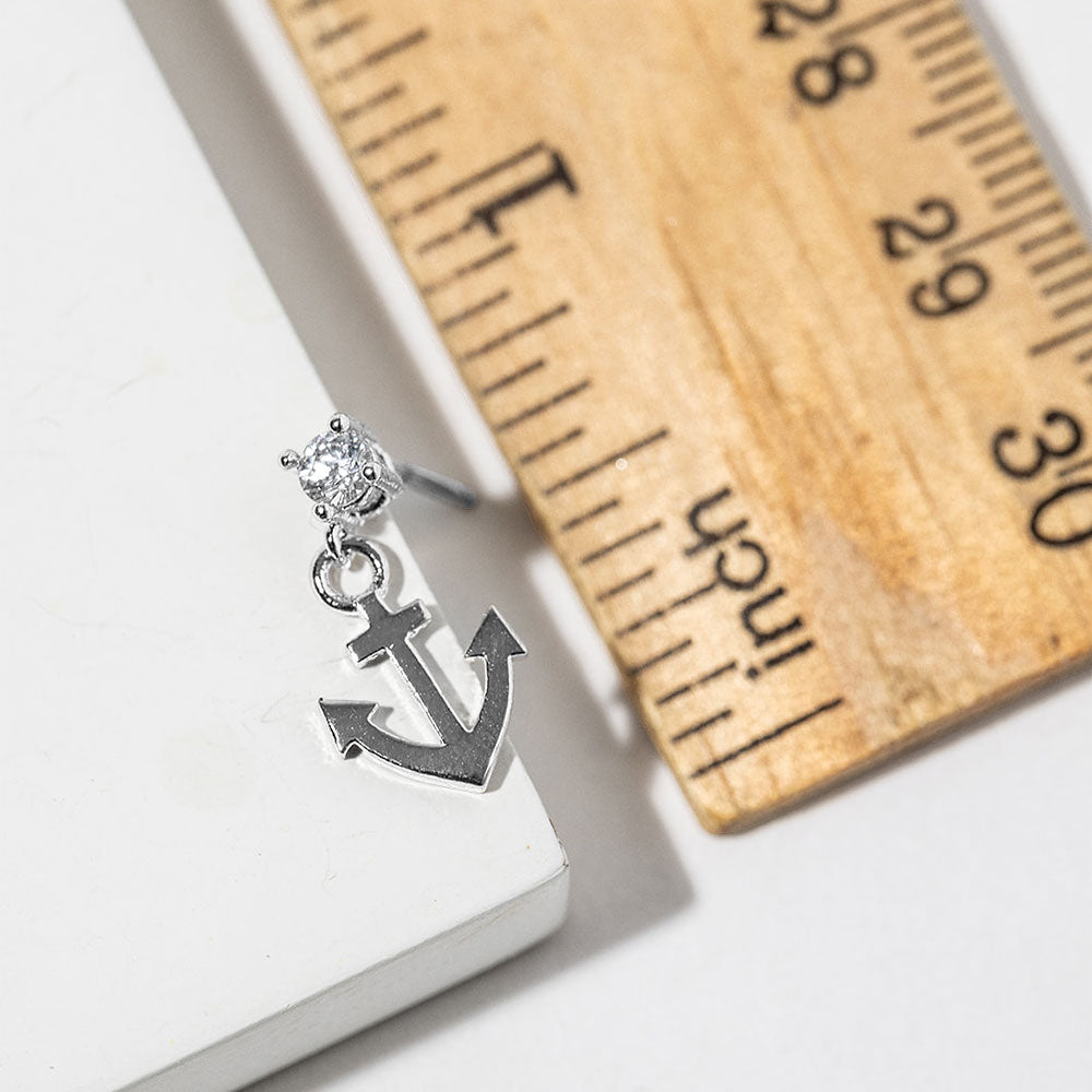 White Gold Dipped CZ Accent Anchor Charm Drop Dangle Earrings