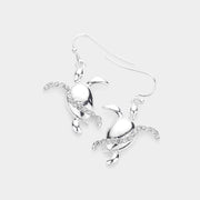 Rhinestone Embellished Metal Turtle Dangle Earrings