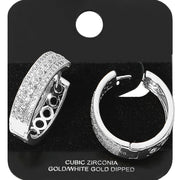 White Gold Dipped Triple Row CZ Stone Paved Hoop Earrings