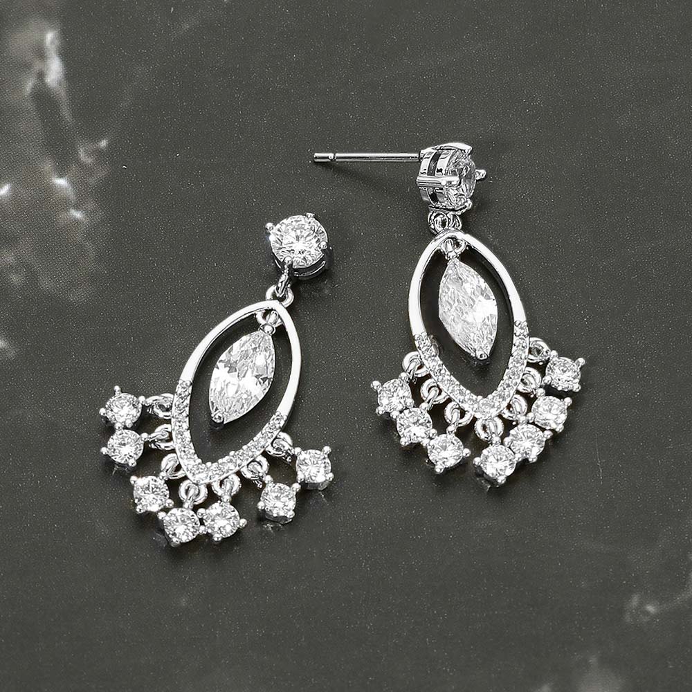 White Gold Dipped Marquise CZ Accent Drop Earrings