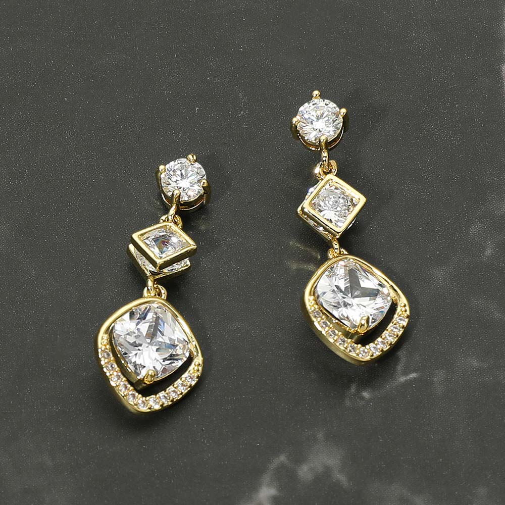 Gold Dipped Geometric Drop CZ Earrings