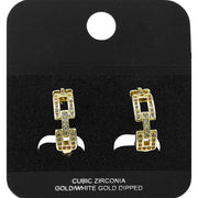 Gold Dipped CZ Pave Geometric Link Mini Open Hoop Earrings