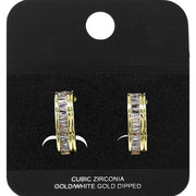 Gold Dipped Baguette CZ Embellished Mini Open Hoop Earrings