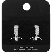 White Gold Dipped Two Row CZ Pave Mini Open Hoop Earrings
