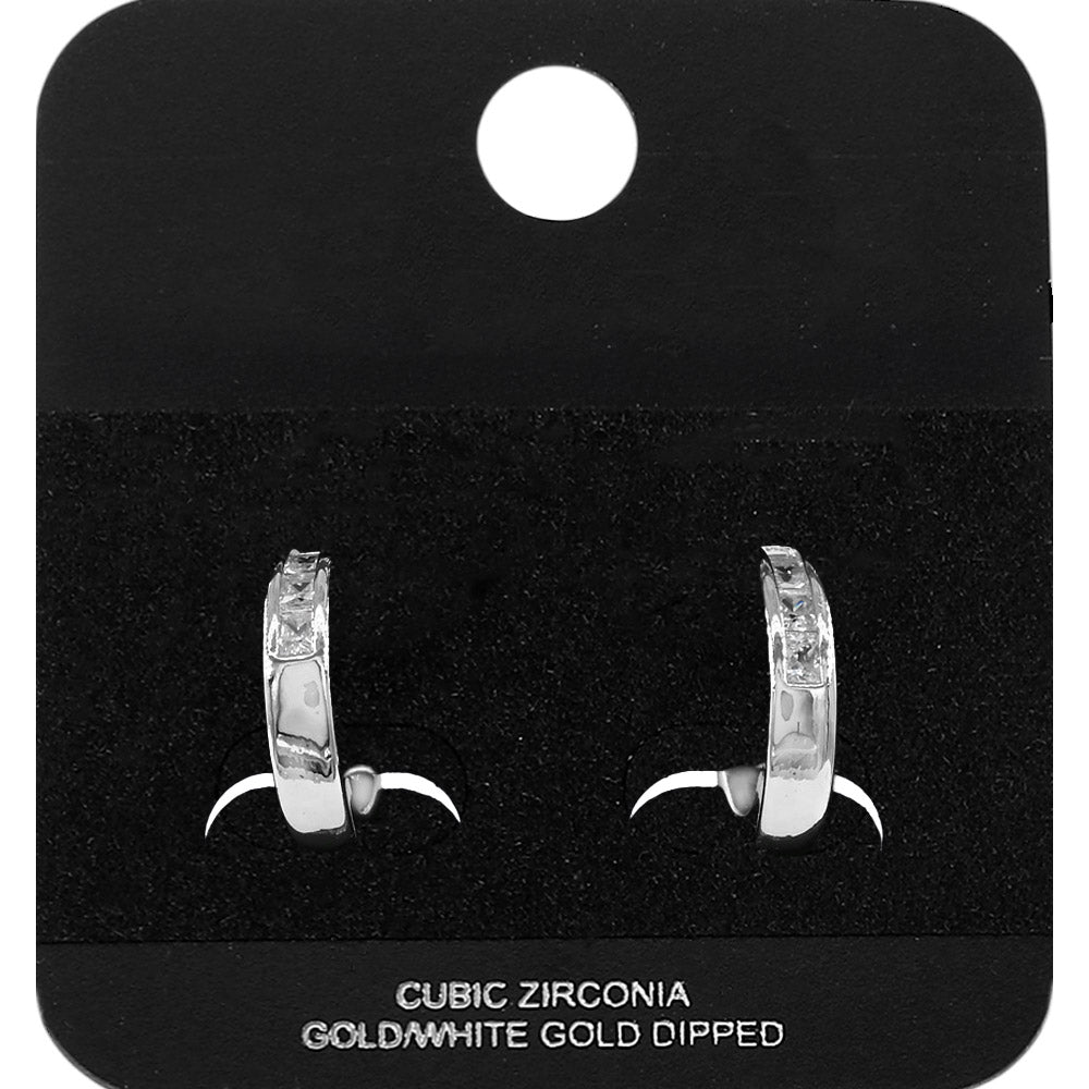White Gold Dipped CZ Mini Open Hoop Earrings