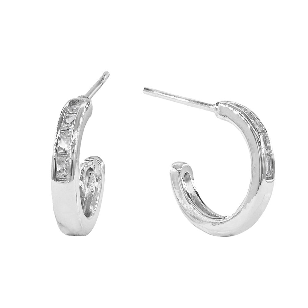 White Gold Dipped CZ Mini Open Hoop Earrings