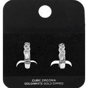 White Gold Dipped CZ Embellished Twisted Mini Open Hoop Earrings