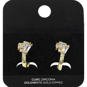 Gold Dipped Triple Baguette CZ Accent Mini Open Hoop Earrings
