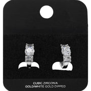 White Gold Dipped Round Baguette CZ Mini Open Hoop Earrings