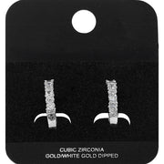 White Gold Dipped Round CZ Around Mini Open Hoop Earrings