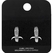 White Gold Dipped CZ Pave Lattice Mini Open Hoop Earrings