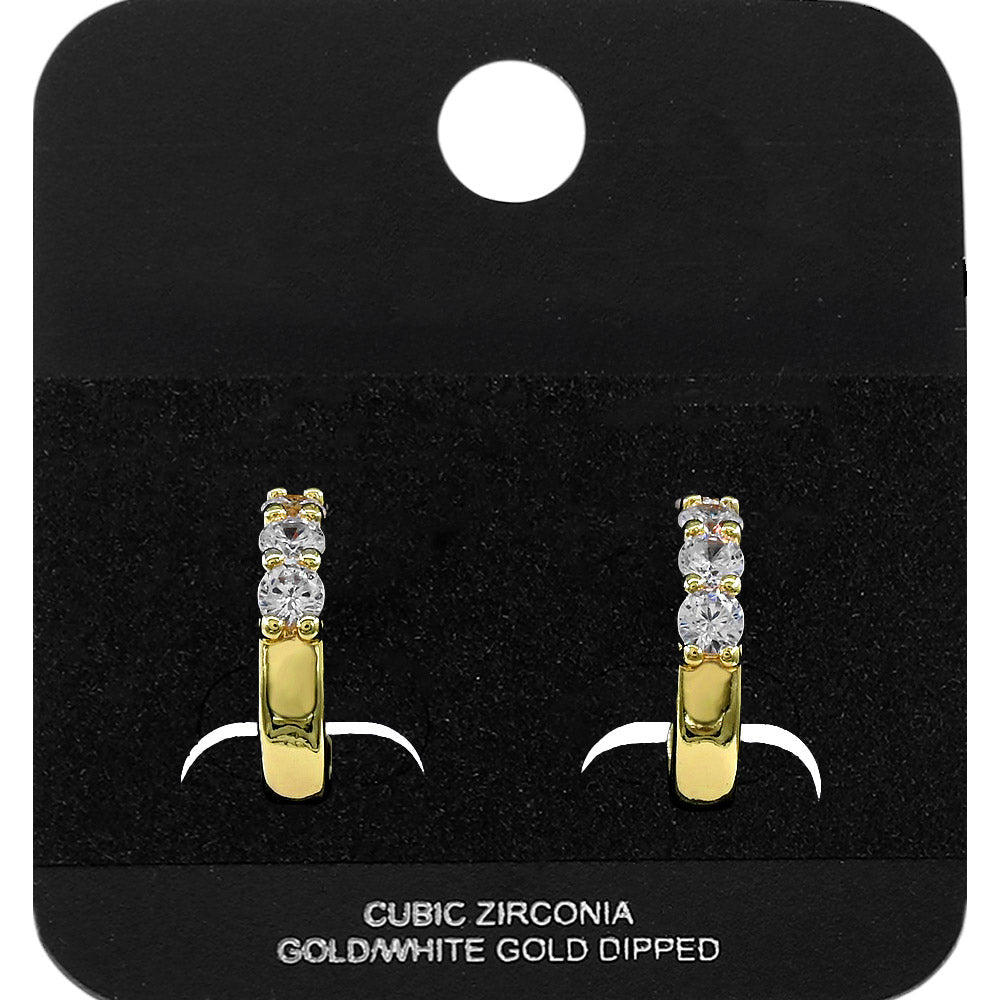 Gold Dipped Round CZ Stone Accent Mini Open Hoop Earrings