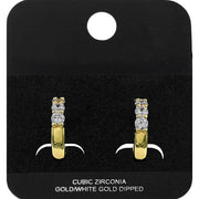 Gold Dipped Round CZ Stone Accent Mini Open Hoop Earrings