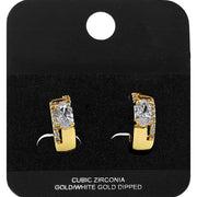Gold Dipped Oval CZ Accent Mini Open Hoop Earrings