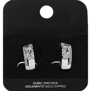 White Gold Dipped Oval CZ Accent Mini Open Hoop Earrings