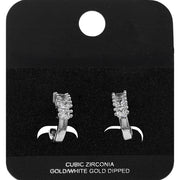 White Gold Dipped Princess Cut CZ Around Mini Open Hoop Earrings