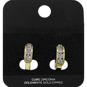 Gold Dipped Round CZ Channel Mini Open Hoop Earrings