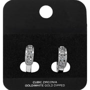 White Gold Dipped Round CZ Channel Mini Open Hoop Earrings