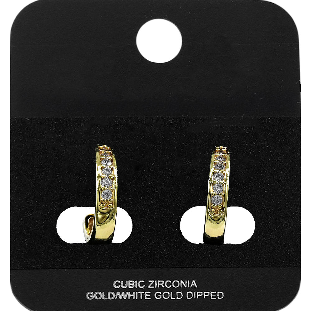 Gold Dipped CZ Channel Mini Open Hoop Earrings