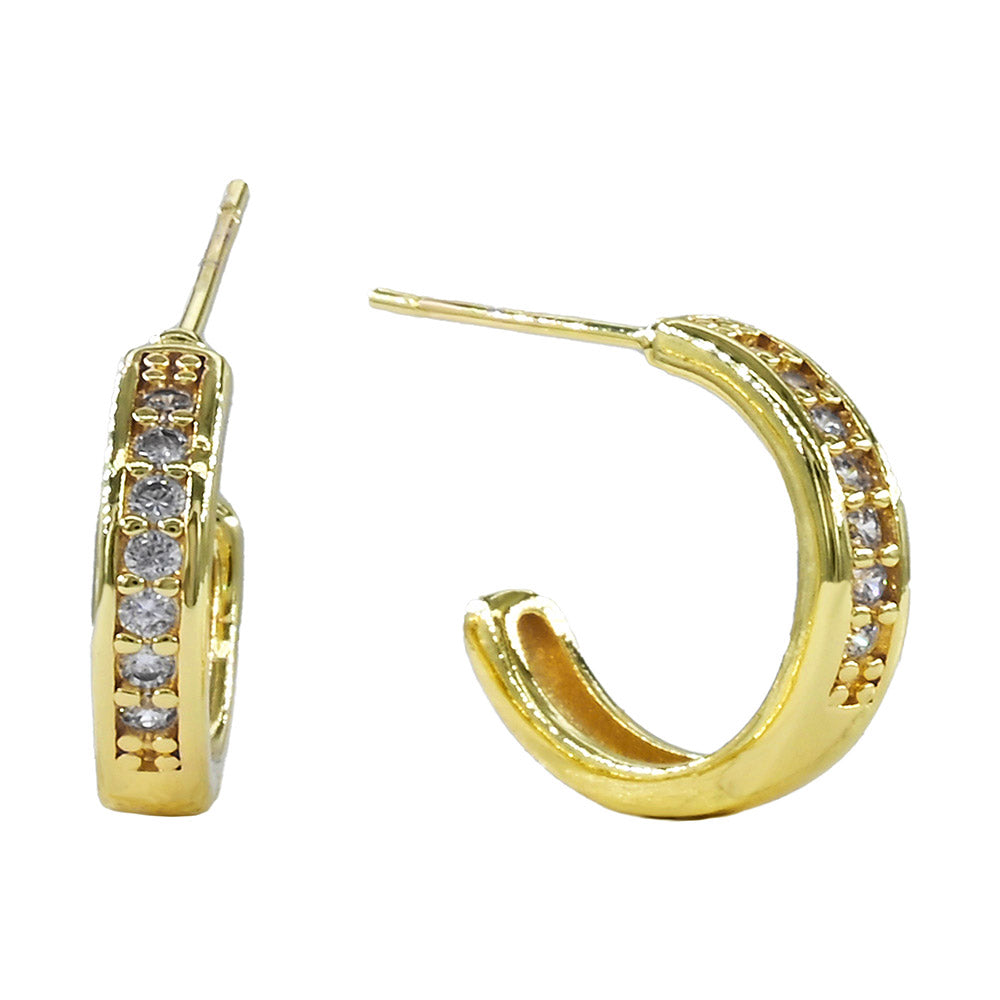 Gold Dipped CZ Channel Mini Open Hoop Earrings