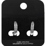 White Gold Dipped CZ Channel Mini Open Hoop Earrings