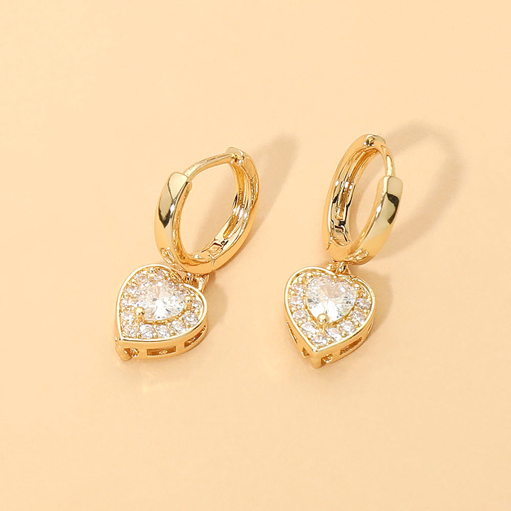Sparkling Heart Charm Drop Dangle Huggie Hoop Earrings
