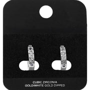 White Gold Dipped Round CZ Channer Mini Open Hoop Earrings