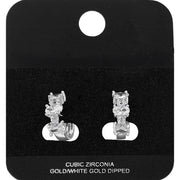 White Gold Dipped Oval Round CZ Cluster Around Mini Open Hoop Earrings