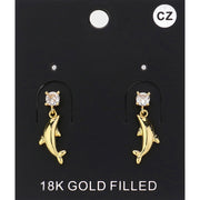 CZ Stone Pointed Metal Dolphin Dangle Earrings