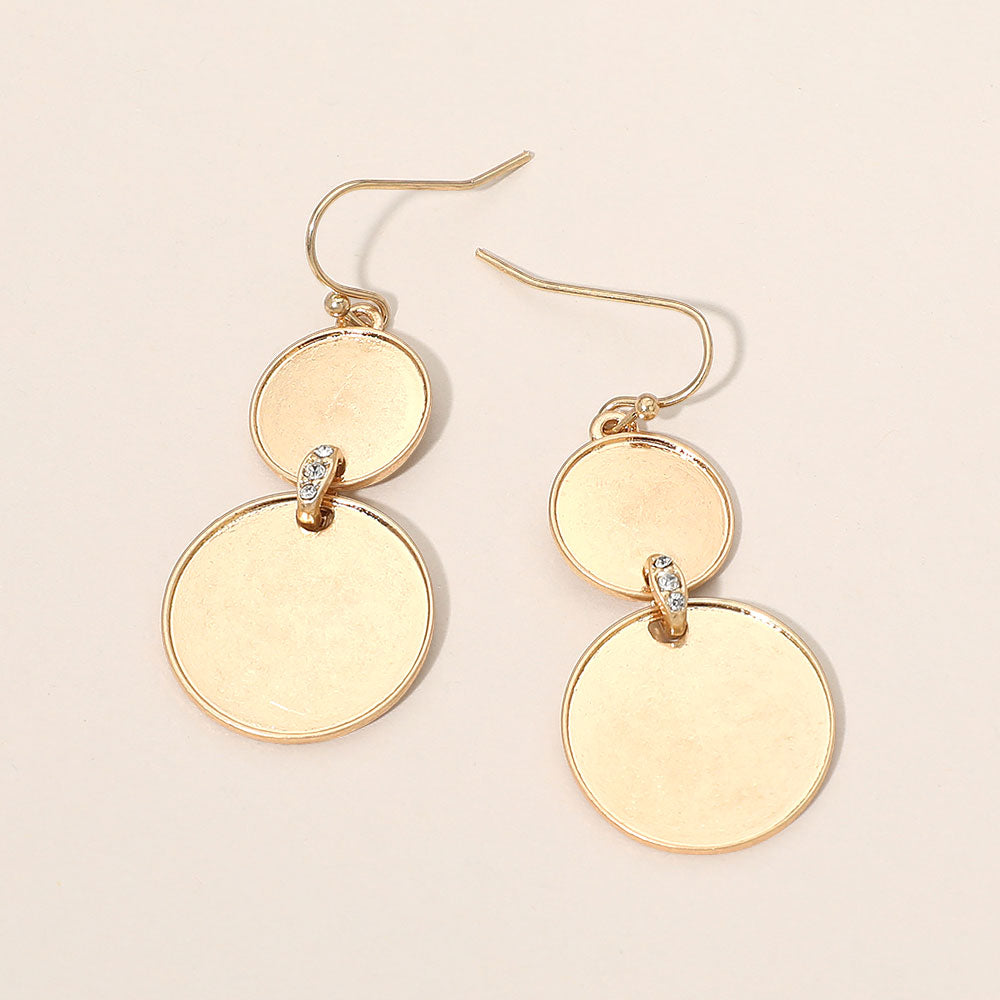 Rhinestone Pave Bar Link Round Metal Plate Link Drop Earrings