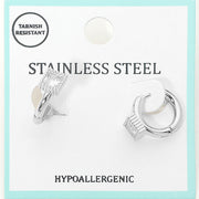 Stainless Steel Square Stone Accent Mini Huggie Hoop Earrings