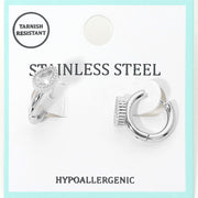 Stainless Steel Teardrop Stone Accent Mini Huggie Hoop Earrings