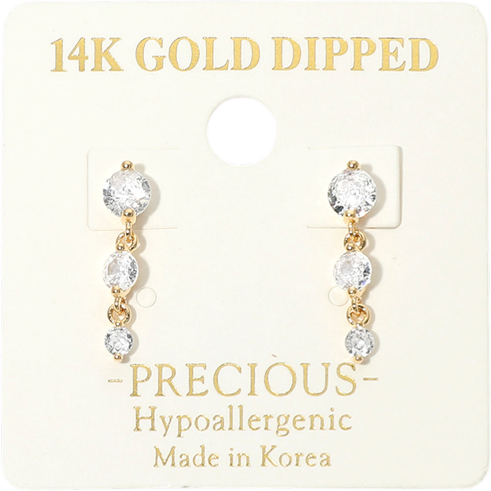 14K Gold Dipped Hypoallergenic Graduated Stone Link Drop Earrings