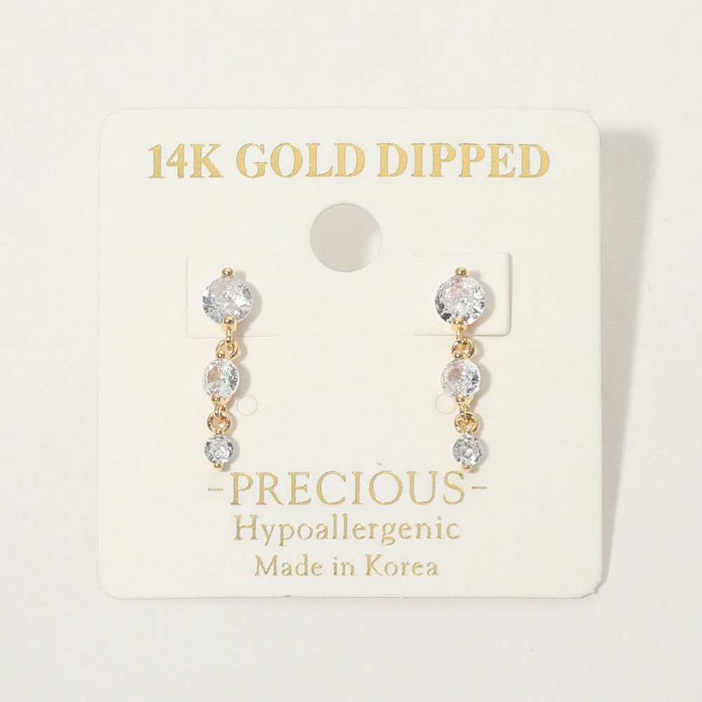 14K Gold Dipped Hypoallergenic Graduated Stone Link Drop Earrings
