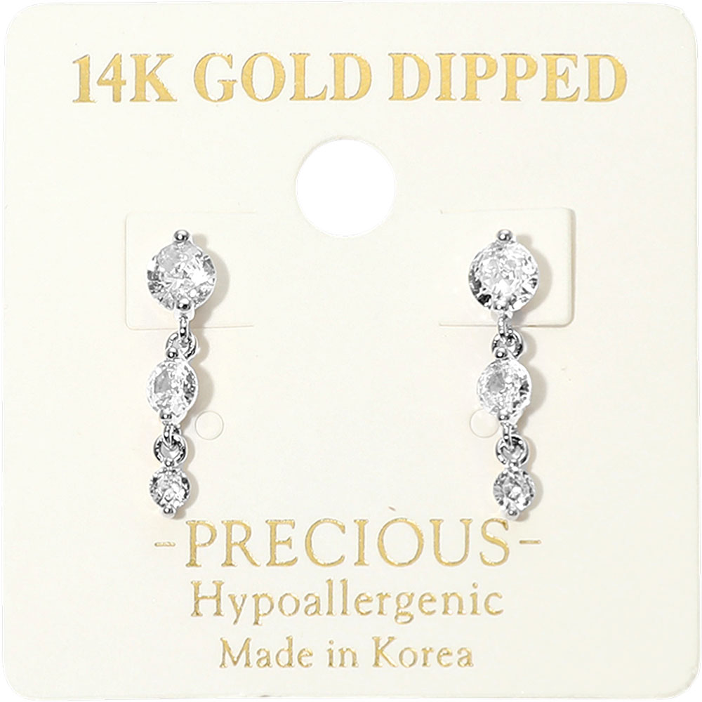 14K Gold Dipped Hypoallergenic Graduated Stone Link Drop Earrings