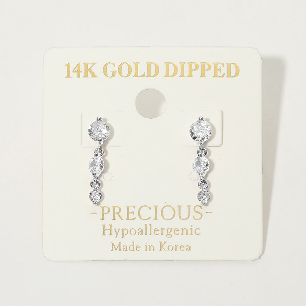 14K Gold Dipped Hypoallergenic Graduated Stone Link Drop Earrings