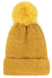 Solid Soft Fluffy Pom Beanie