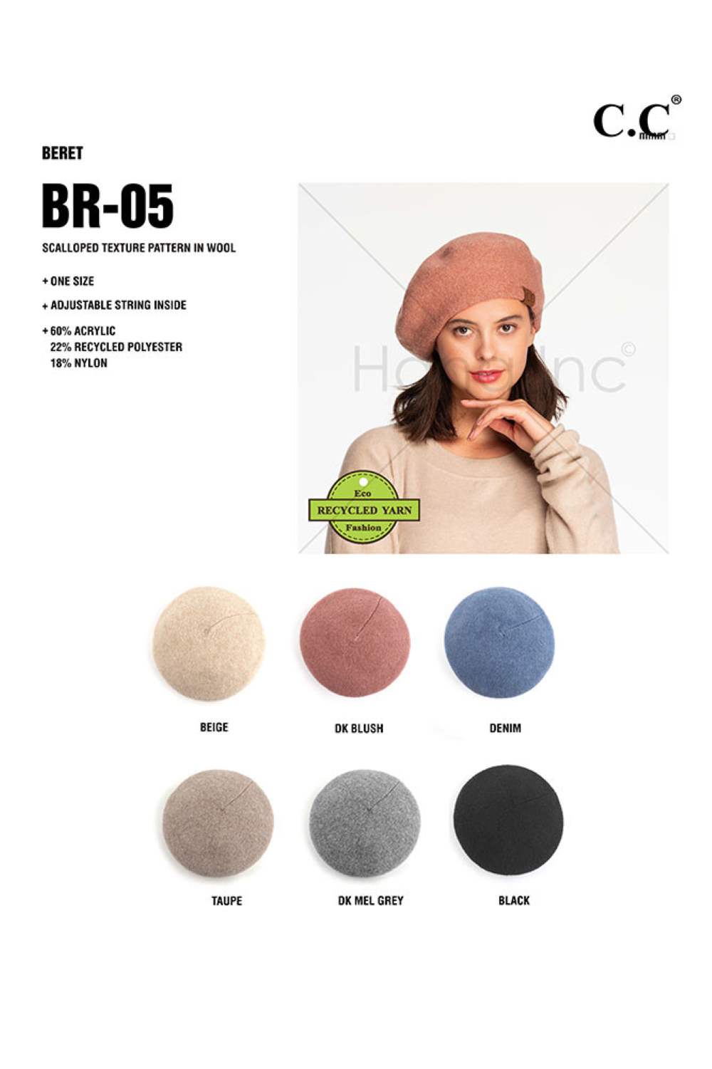 C.C Scalloped Texture Pattern Wool Beret Beanie