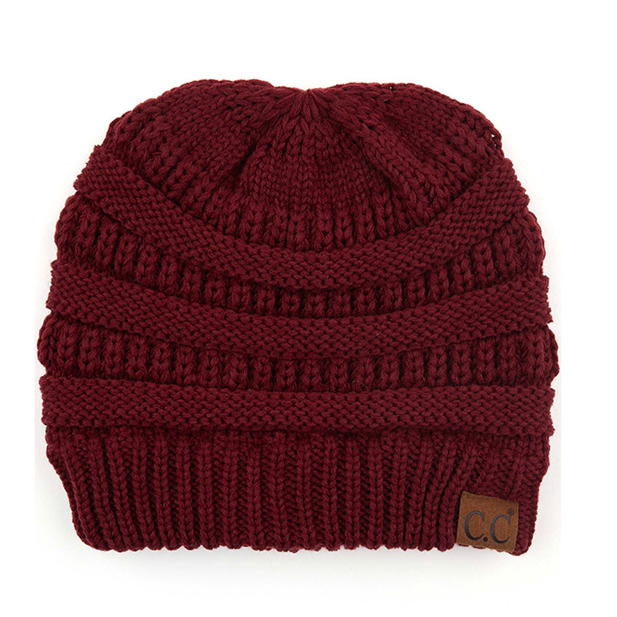 C.C CRISS CROSS PONYTAIL KNIT BEANIE