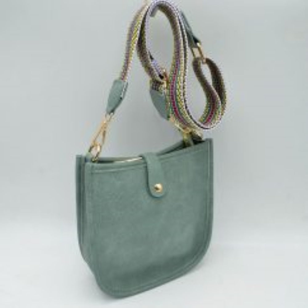 Minimalist Curved Crossbody Bag with Patterned Guitar Strap