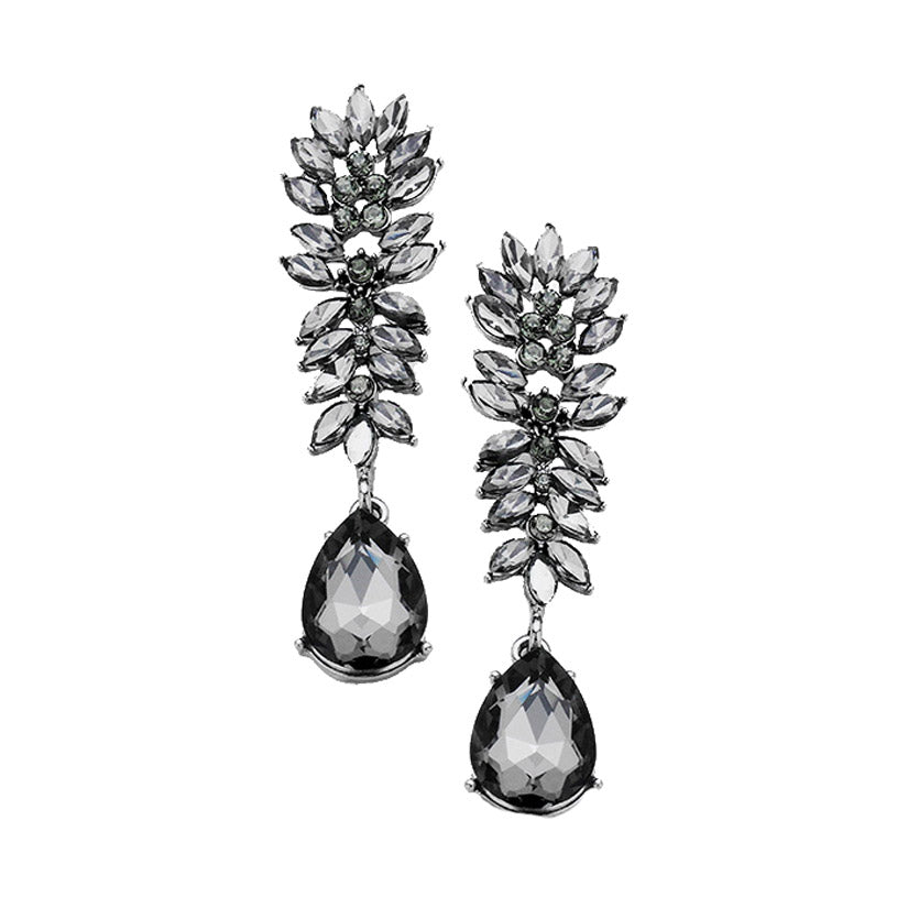 Marquise Cluster Crystal Teardrop Evening Earrings