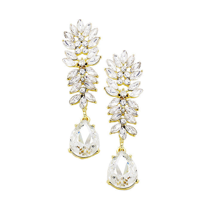 Marquise Cluster Crystal Teardrop Evening Earrings