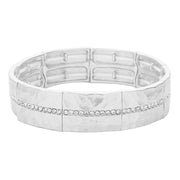 Stone Paved Line Center Pointed Hammered Metal Stretch Bracelet
